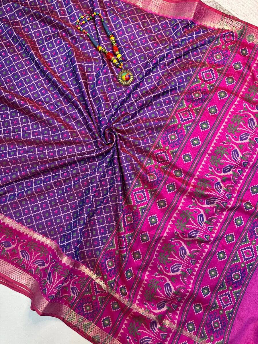 Beguiling Purple Soft Printed Patola Silk Saree with Outstanding Blouse Piece