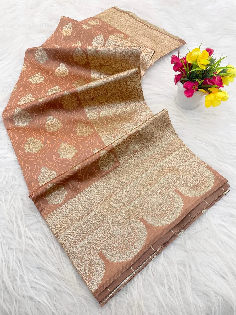 Lagniappe Light Brown Soft Silk Saree With Splendorous Blouse Piece