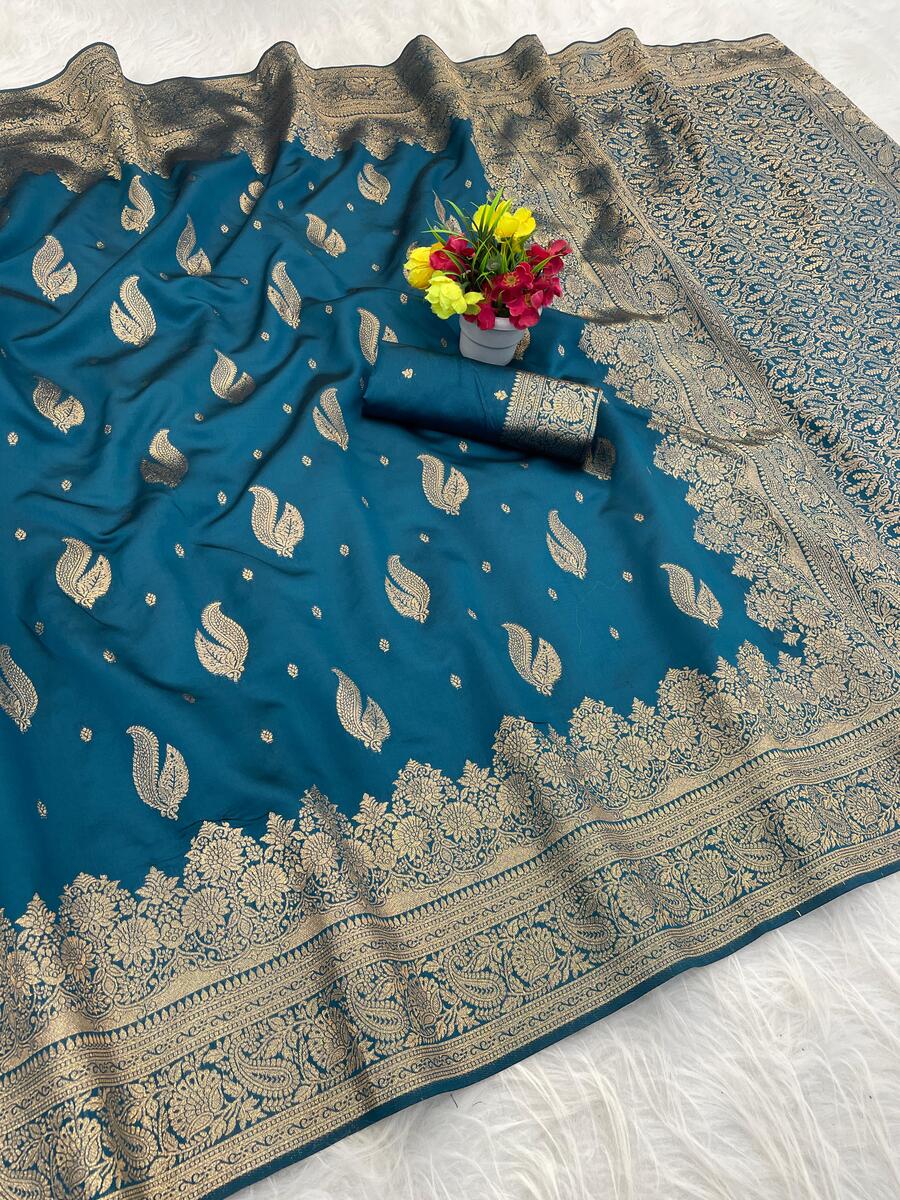 Rhapsody Rama Soft Silk Saree With Charming Blouse Piece