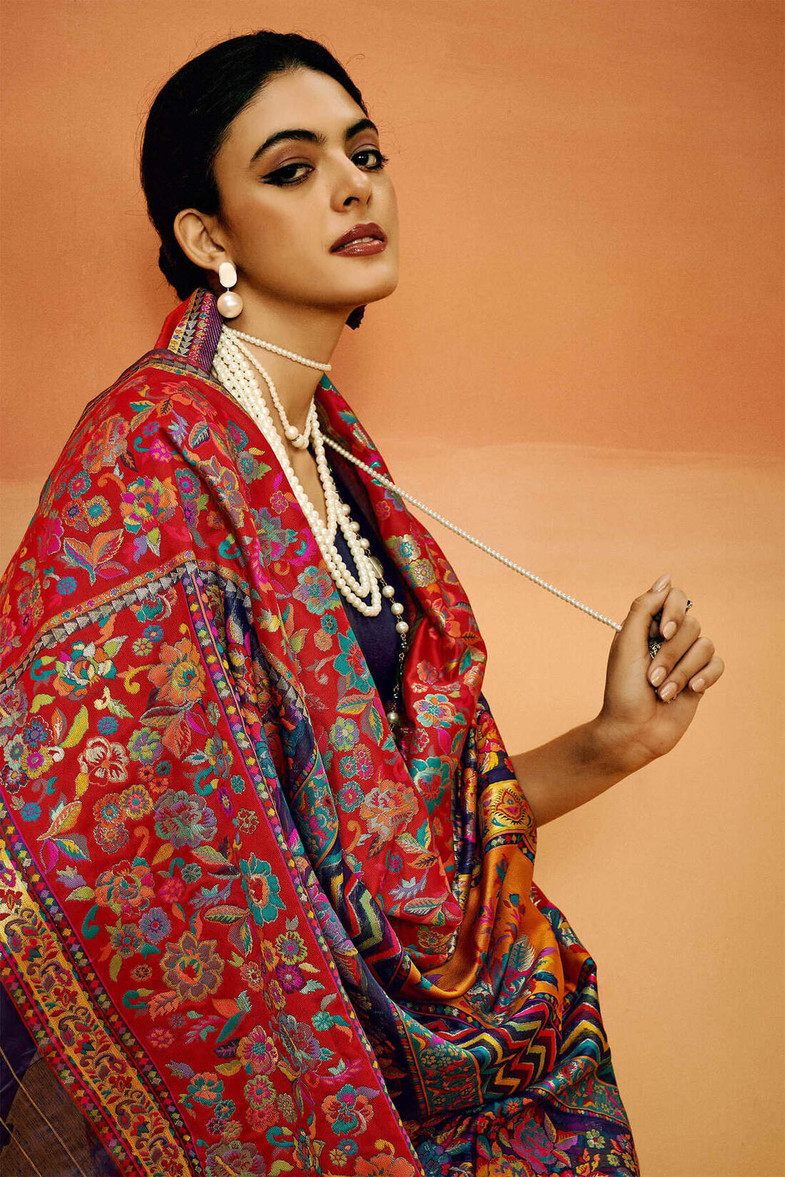 Prodigal Navy Blue Pashmina Saree With Magnificat Blouse Piece