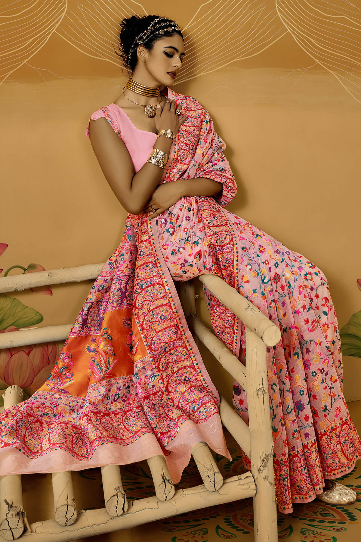 Nemesis Pink Pashmina Saree With Luminous Blouse Piece