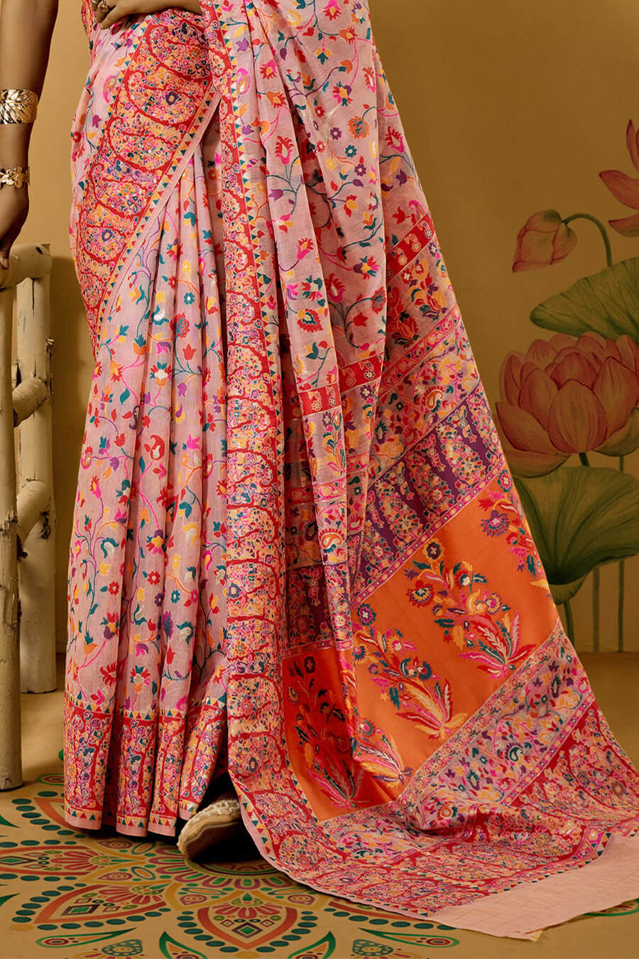 Nemesis Pink Pashmina Saree With Luminous Blouse Piece
