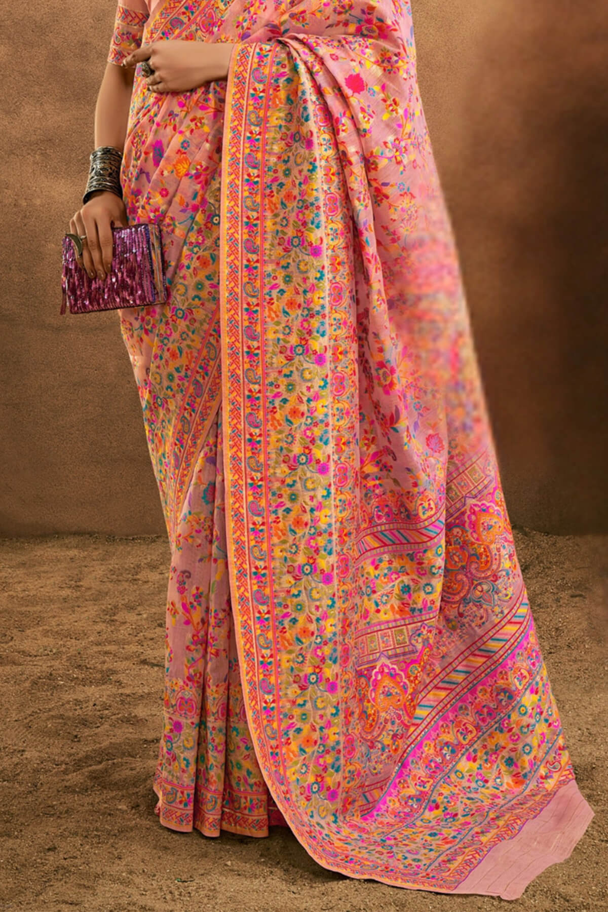Desiring Pink Pashmina Saree With Mesmeric Blouse Piece