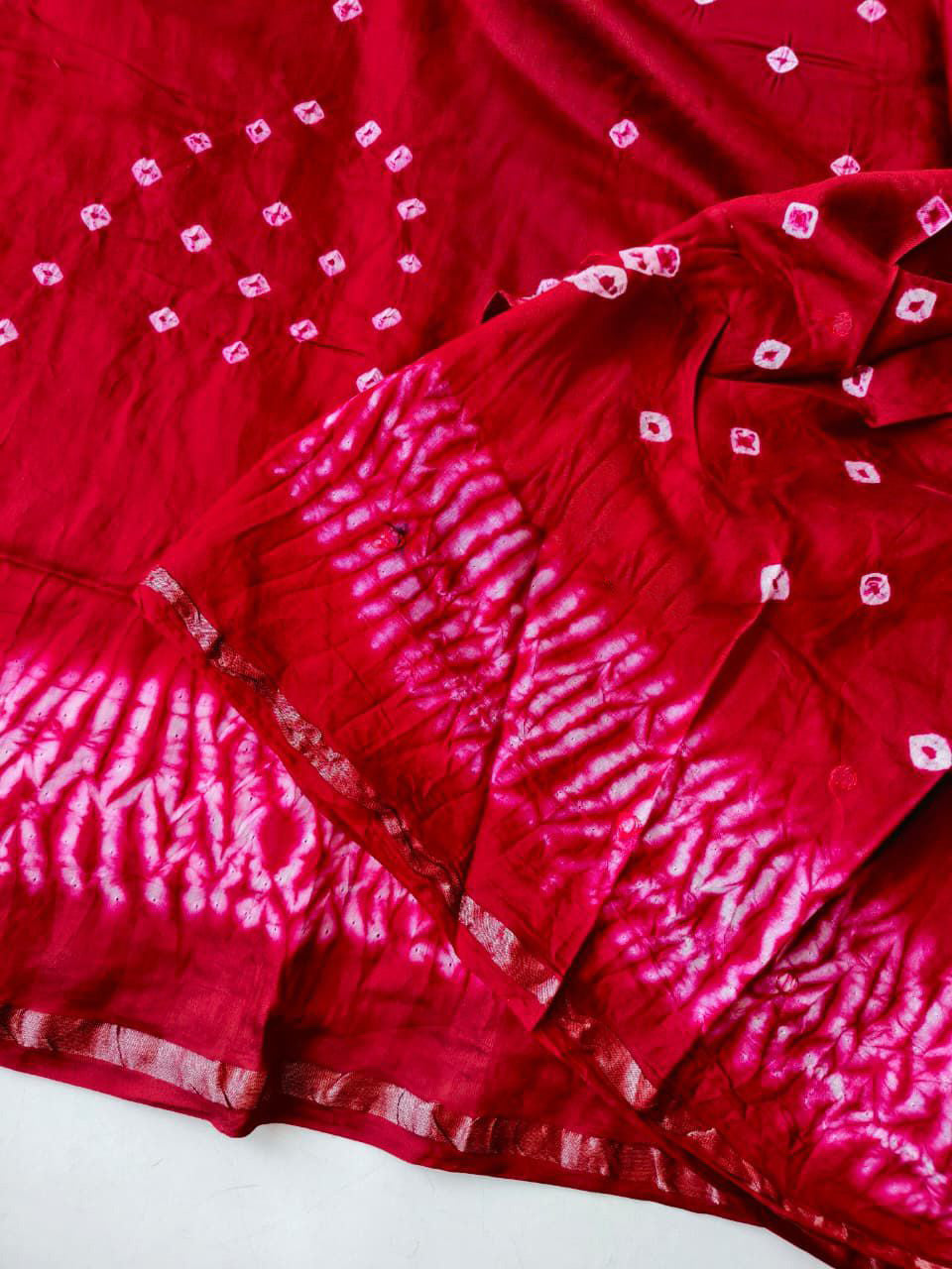 Glorious Dark Pink Cotton Silk Bandhani Printed Saree With Splendorous Blouse Piece