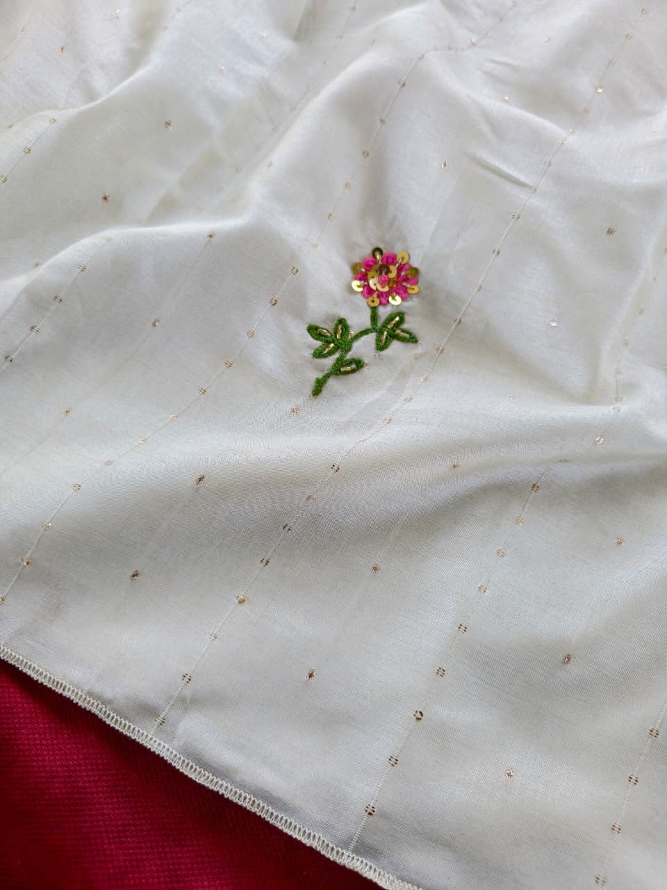Incredible Off White Embroidery Sequence Work Viscose Silk Saree With Classy Blouse Piece