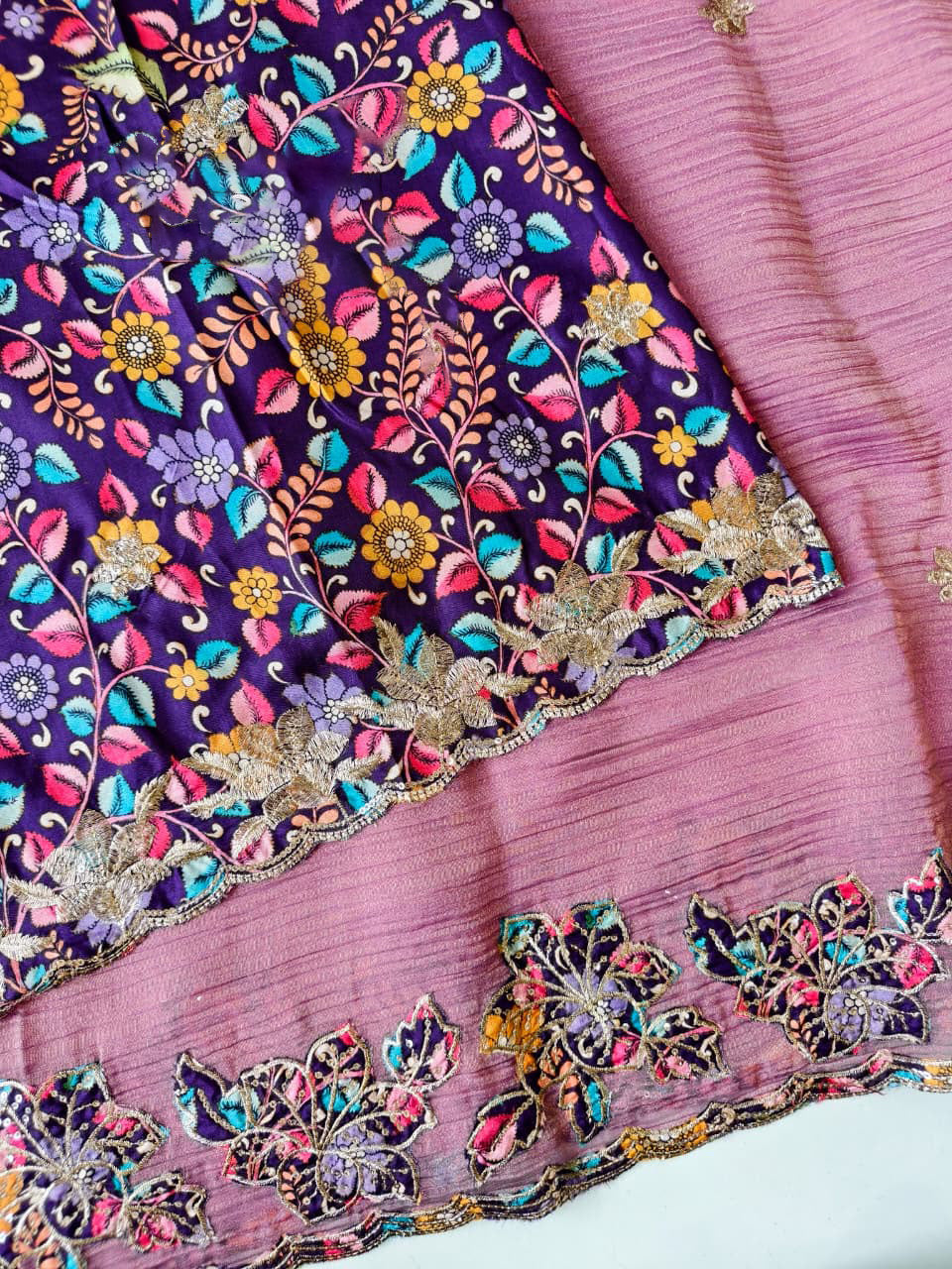 Luminous Pink Embroidery Work Crush Silk Saree With Cynosure Blouse Piece