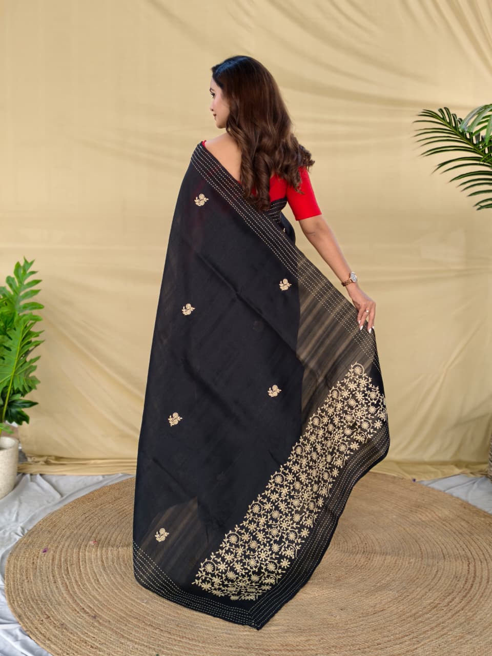 Enchanting Black Embroidery Work Matka Silk Saree With Lassitude Blouse Piece