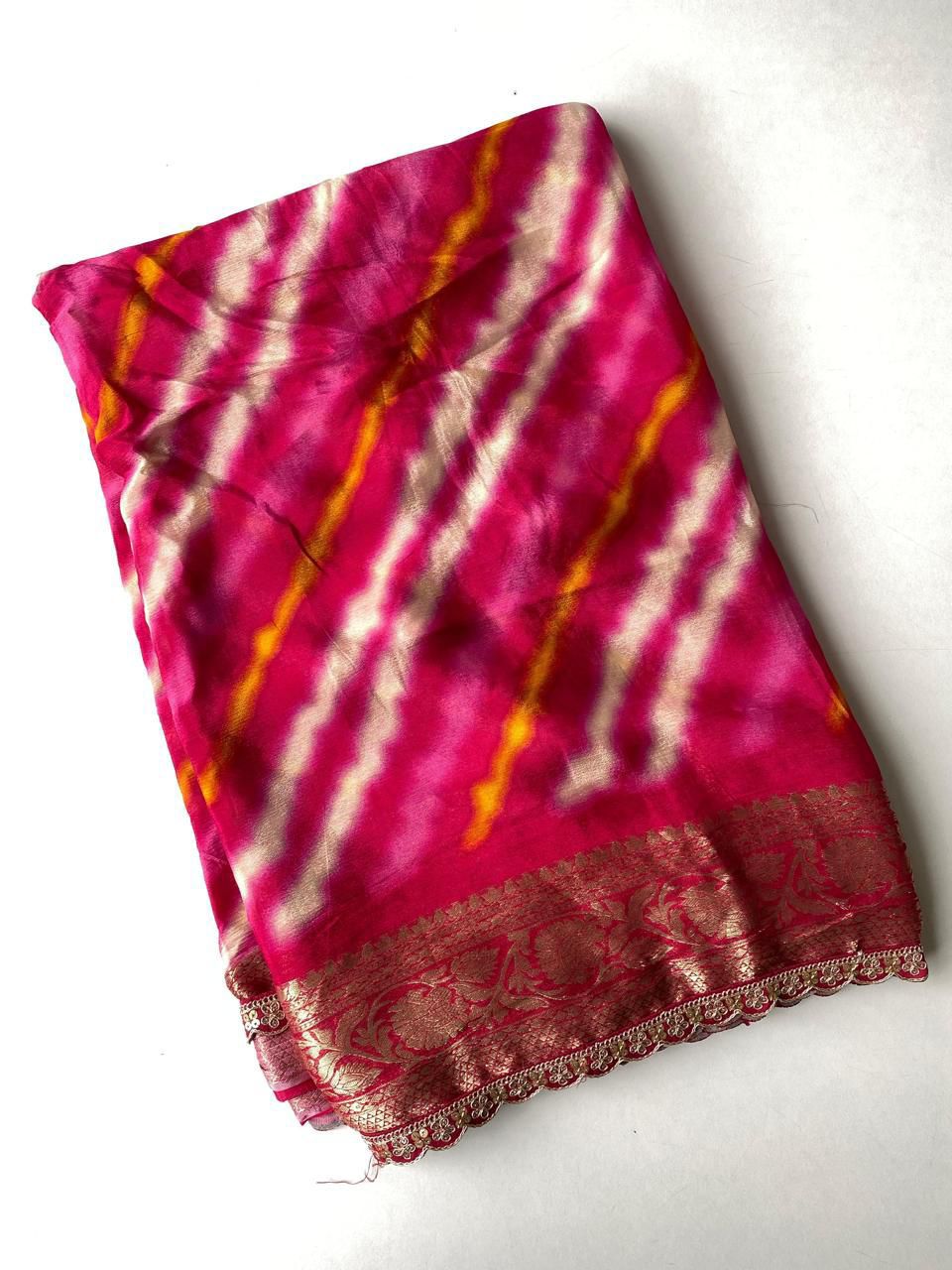 Exceptional Dark Pink Pure Viscose Silk Bandhani Printed Saree With Impressive Blouse Piece