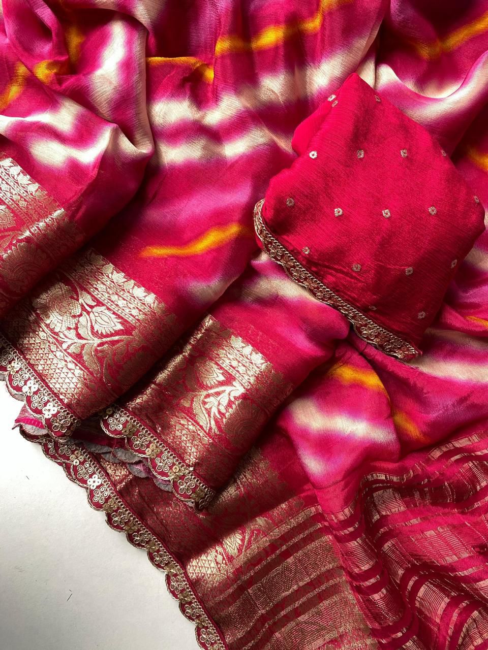 Exceptional Dark Pink Pure Viscose Silk Bandhani Printed Saree With Impressive Blouse Piece