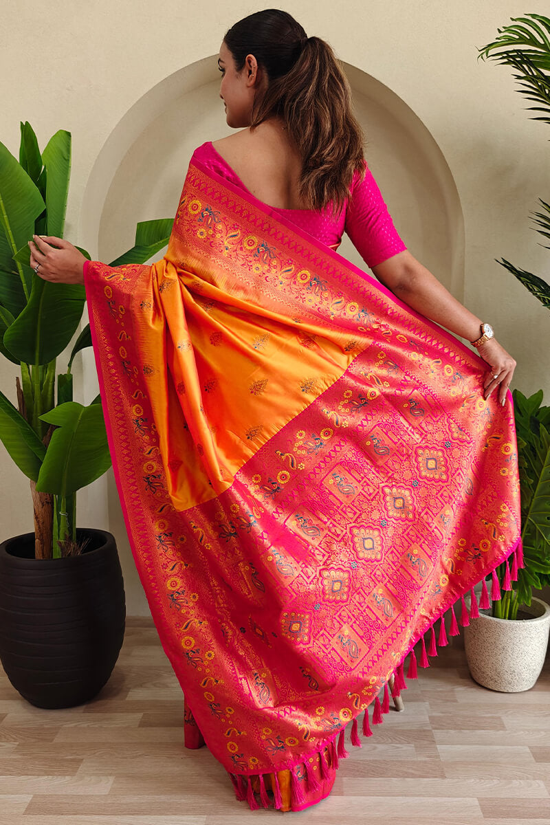 Pleasant Yellow Soft Banarasi Silk Saree With Forbearance Blouse Piece