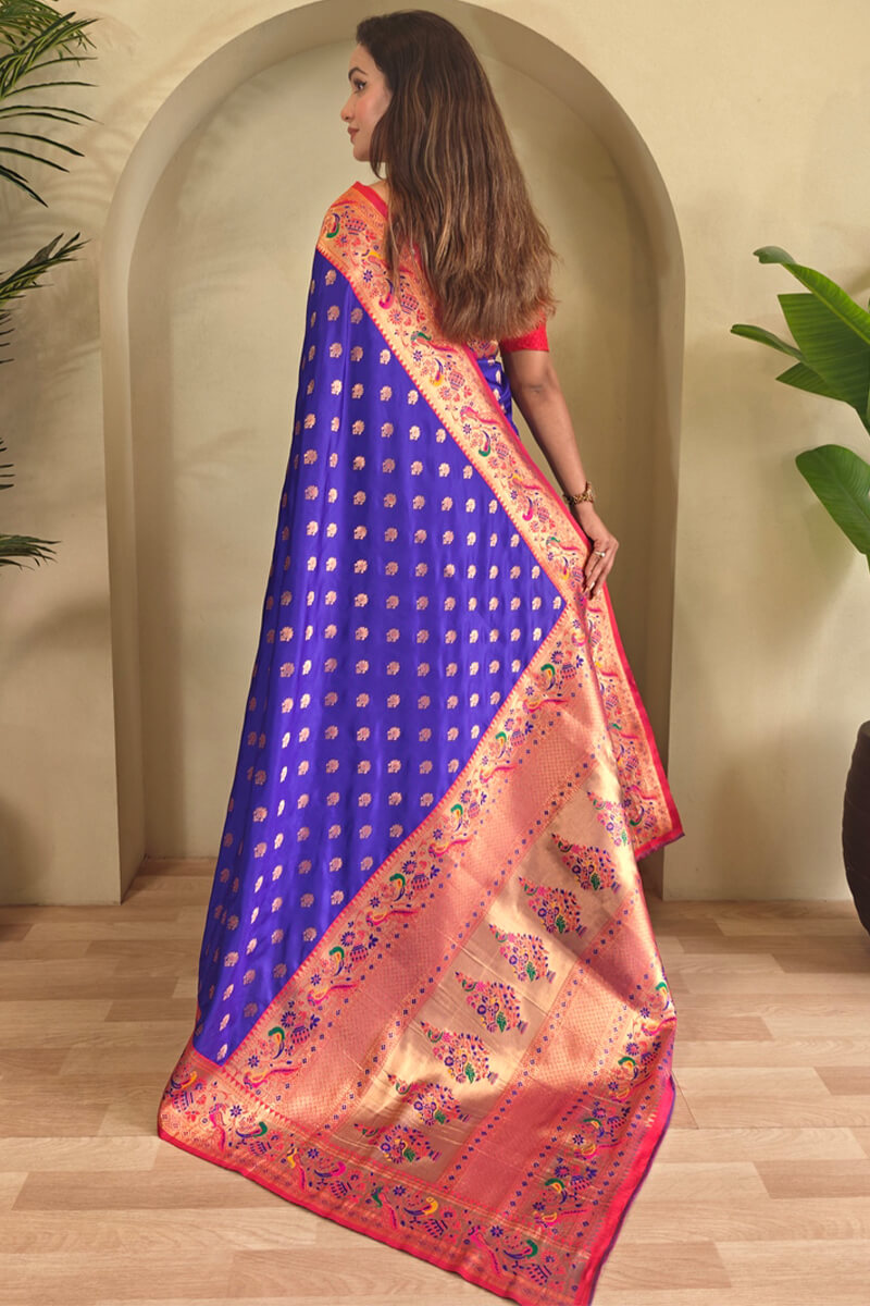 Mellifluous Royal Blue Paithani Silk Saree With Wonderful Blouse Piece