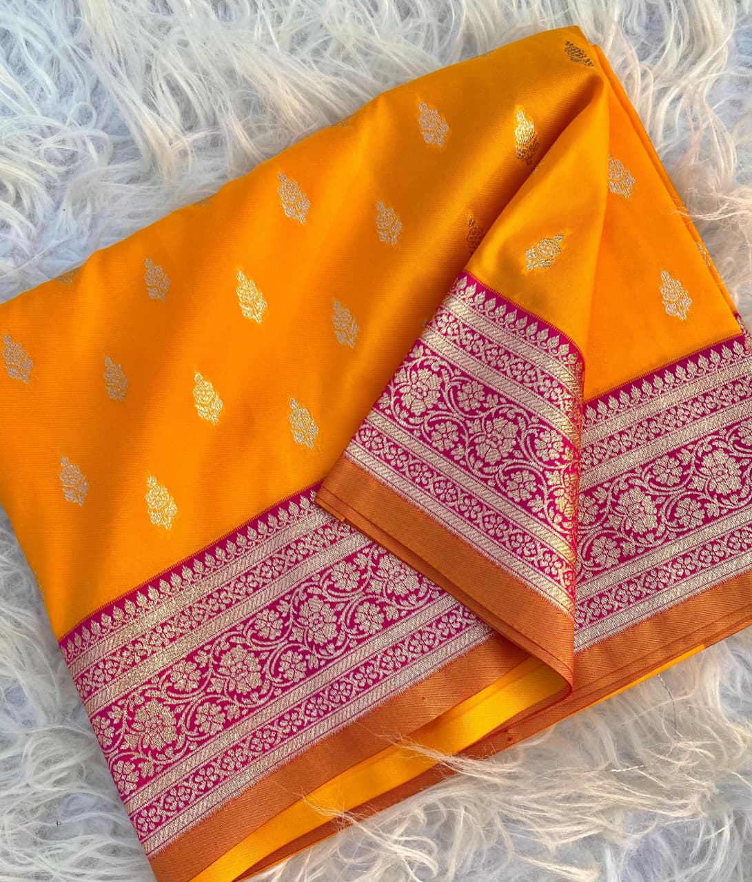 Majesty Orange Soft Banarasi Satin Silk Saree With Ephemeral Blouse