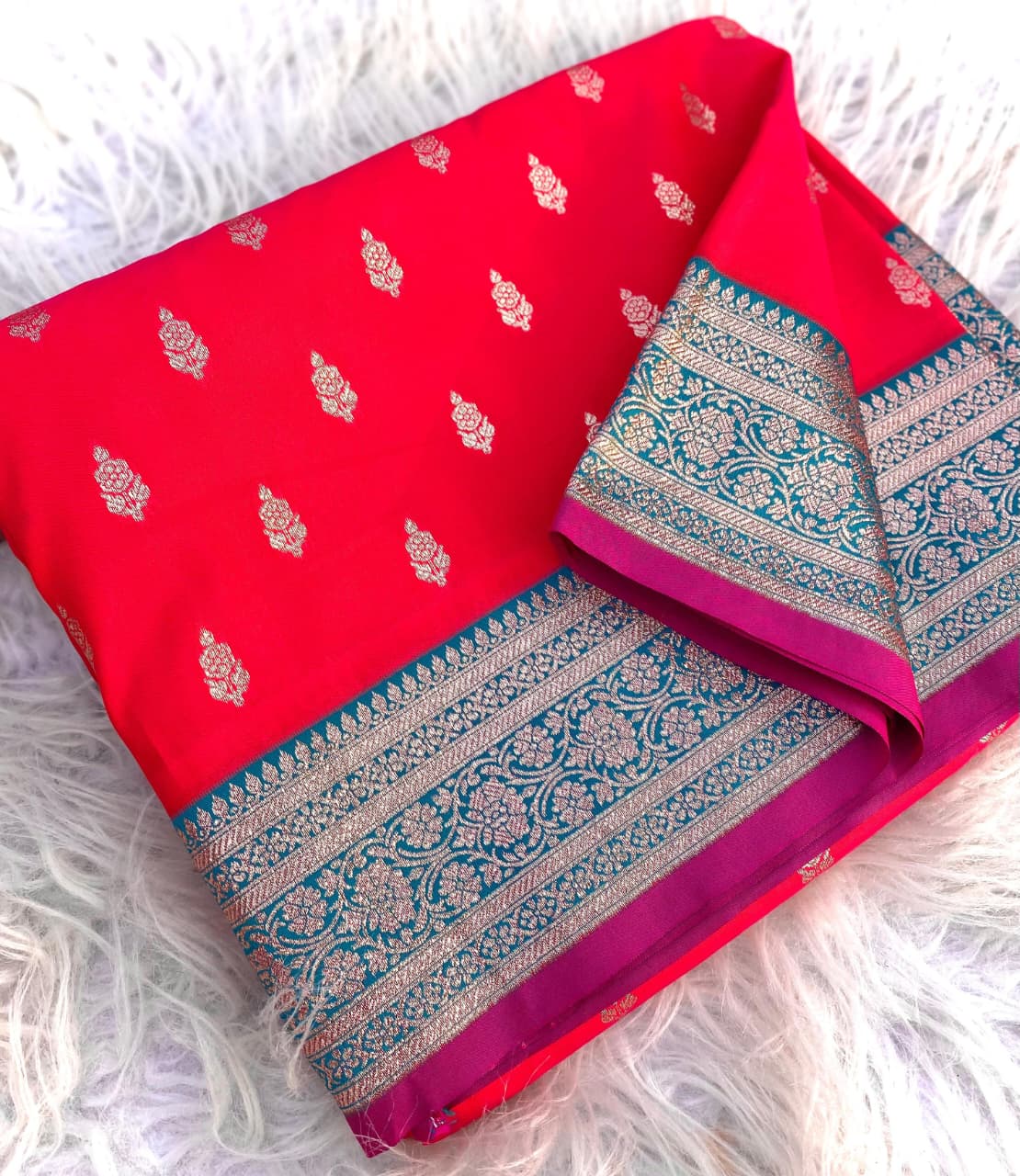 Stunning Red Soft Banarasi Satin Silk Saree With Majestic Blouse