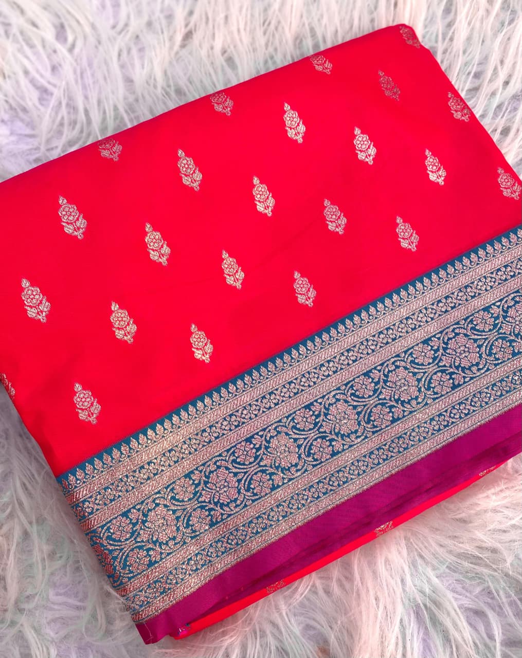 Stunning Red Soft Banarasi Satin Silk Saree With Majestic Blouse