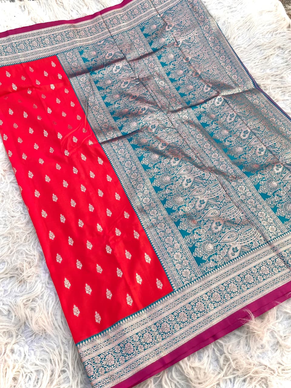 Stunning Red Soft Banarasi Satin Silk Saree With Majestic Blouse