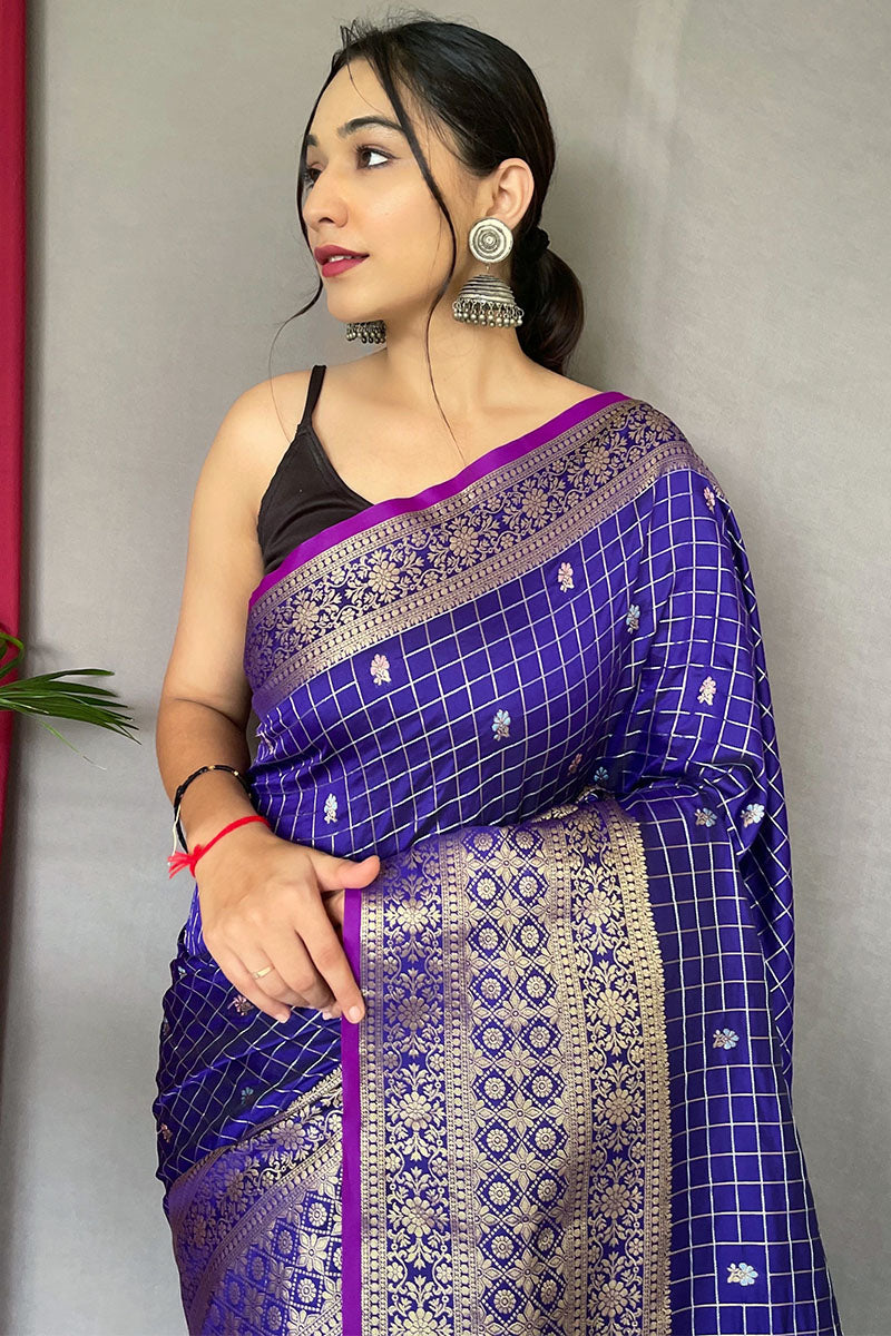Girlish Royal Blue Soft Banarasi Silk Saree With Outstanding Blouse Piece