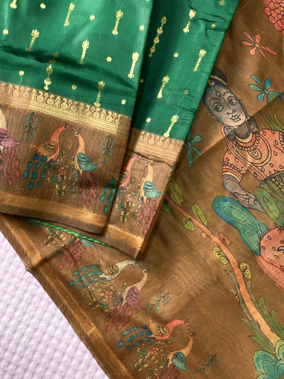 Mesmeric Dark Green Soft Chanderi Silk Printed Saree With Epiphany Blouse Piece