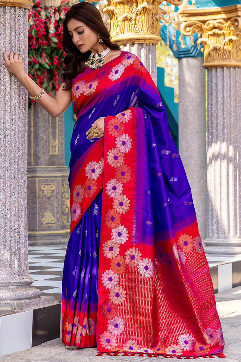 Mellifluous Royal Blue Soft Banarasi Silk Saree With Effervescent Blouse Piece