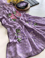 Amiable Lavender Handwork Crush Chiffon Silk Saree With Incomparable Blouse Piece