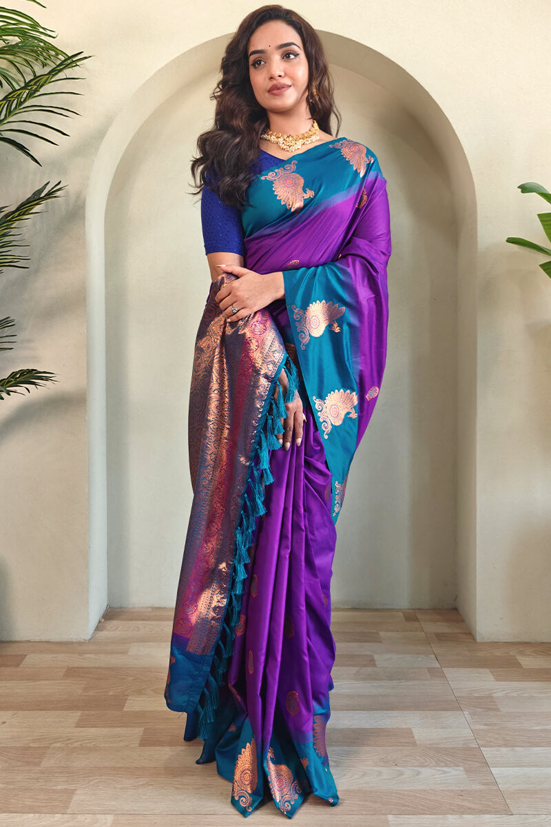 Bucolic Purple Soft Banarasi Silk Saree With Dulcet Blouse Piece