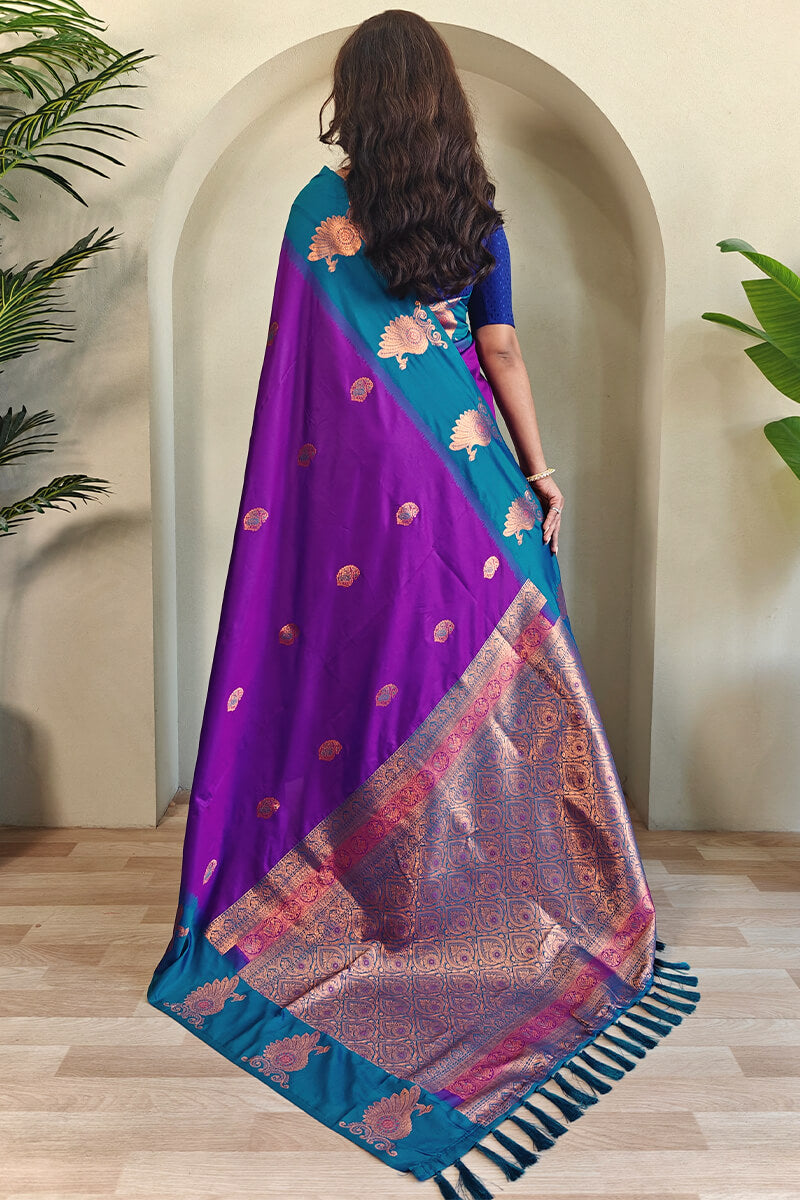 Bucolic Purple Soft Banarasi Silk Saree With Dulcet Blouse Piece