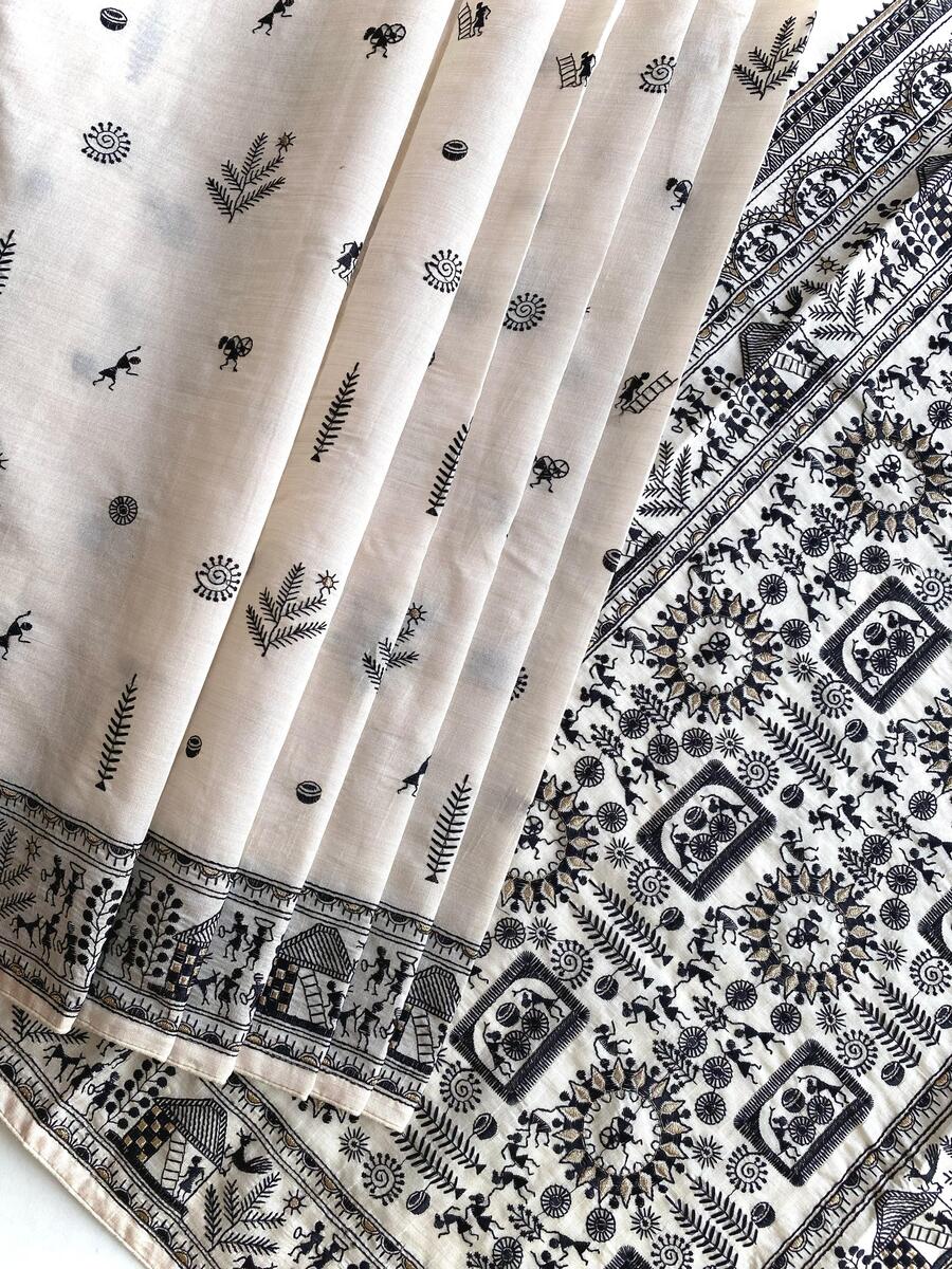 Beguiling Off White Embroidery Work Tussar Silk Saree With Glamorous Blouse Piece