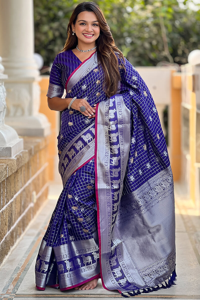 Magnificat Royal Blue Soft Banarasi Silk Saree With Nectarous Blouse Piece
