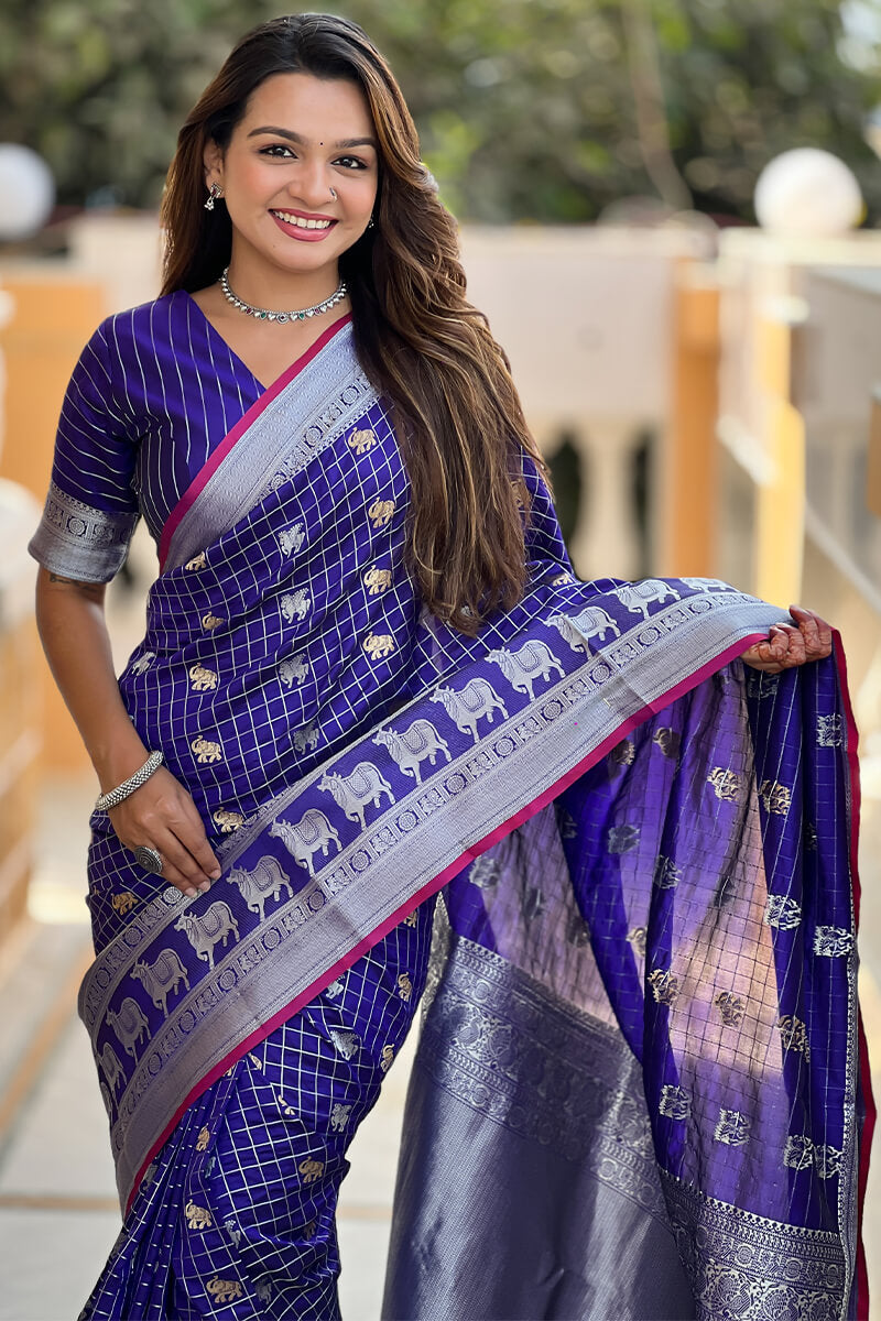 Magnificat Royal Blue Soft Banarasi Silk Saree With Nectarous Blouse Piece