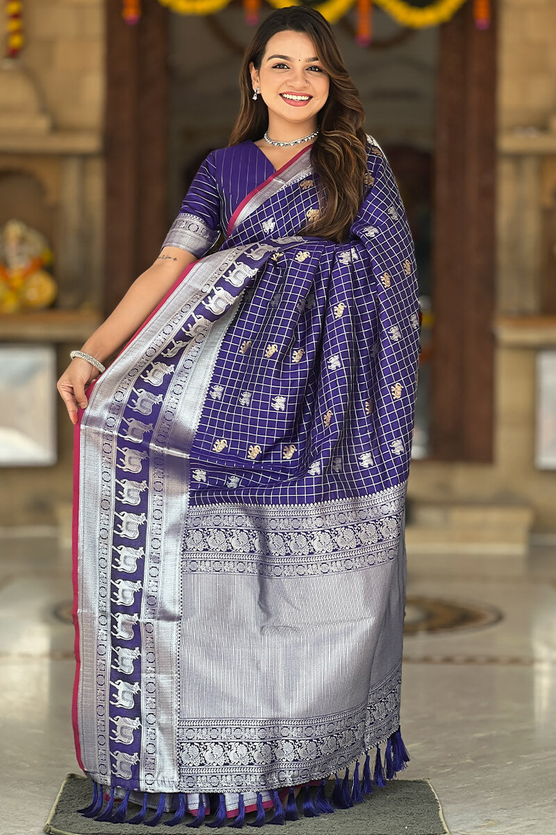 Magnificat Royal Blue Soft Banarasi Silk Saree With Nectarous Blouse Piece