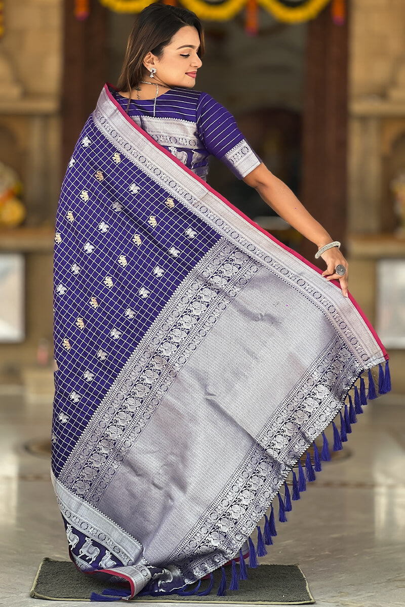 Magnificat Royal Blue Soft Banarasi Silk Saree With Nectarous Blouse Piece