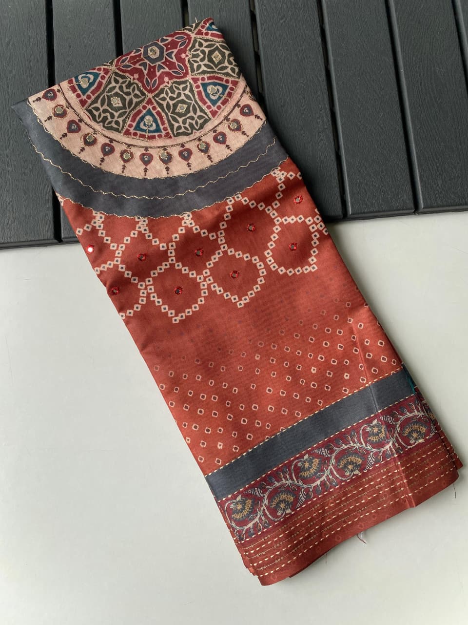 Extraordinary Rust Bandhani Printed Soft Silk Saree With Breathtaking Blouse Piece