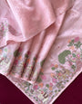 Unequalled Baby Pink Embroidery Work Tussar Silk Saree With Dalliance Blouse Piece