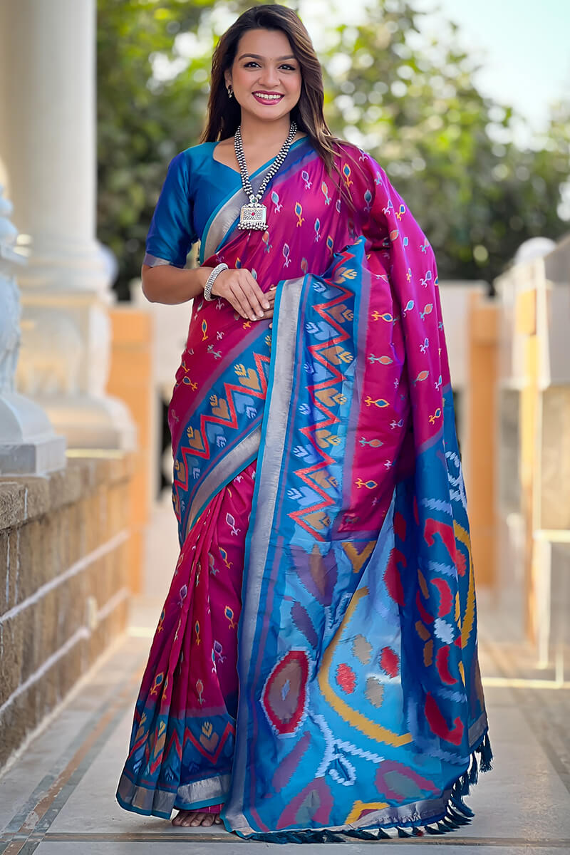 Felicitous Magenta Soft Banarasi Silk Saree With Ratatouille Blouse Piece