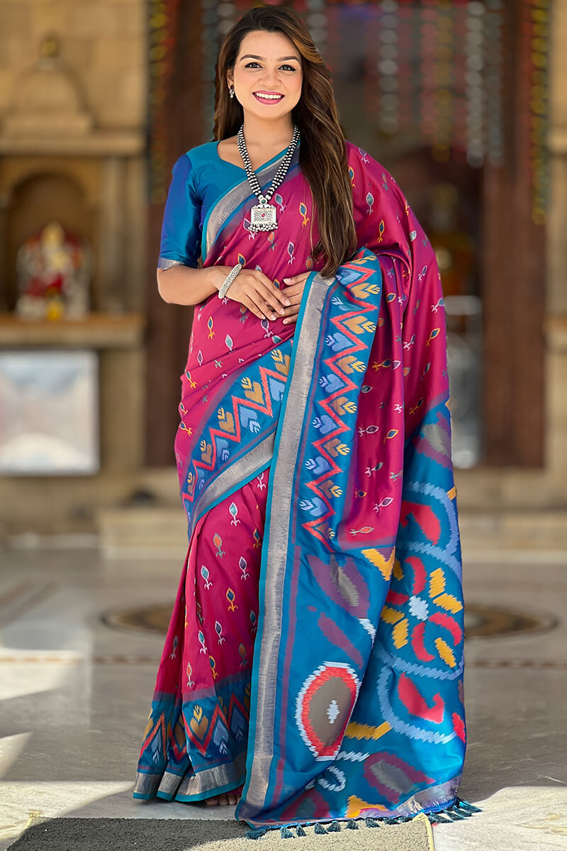 Felicitous Magenta Soft Banarasi Silk Saree With Ratatouille Blouse Piece