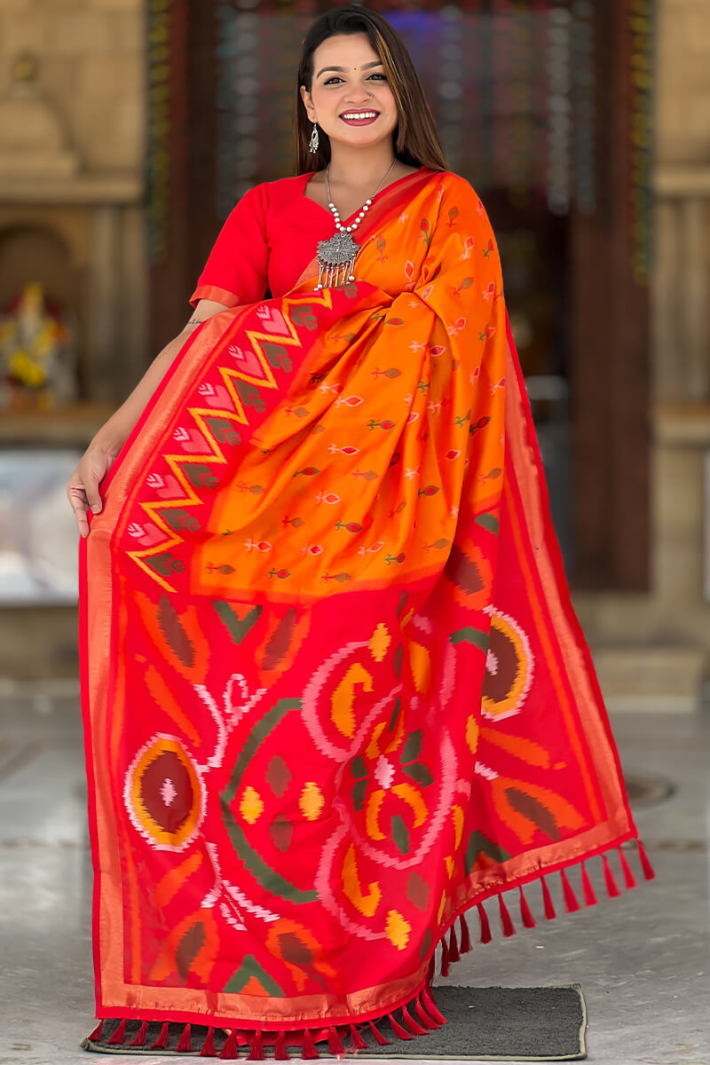 Vestigial Orange Soft Banarasi Silk Saree With Hypnotic Blouse Piece