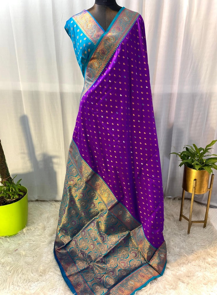 Proficient Royal Purple Soft Banarasi Silk Saree With Enigmatic Blouse Piece