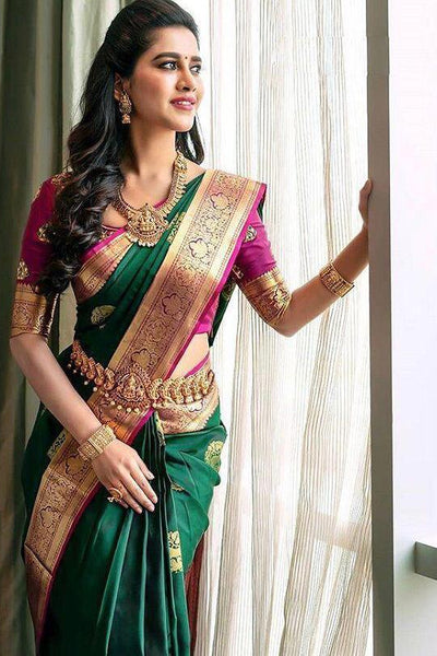 Super extravagant Green Soft Silk Saree With Excellent Blouse Piece