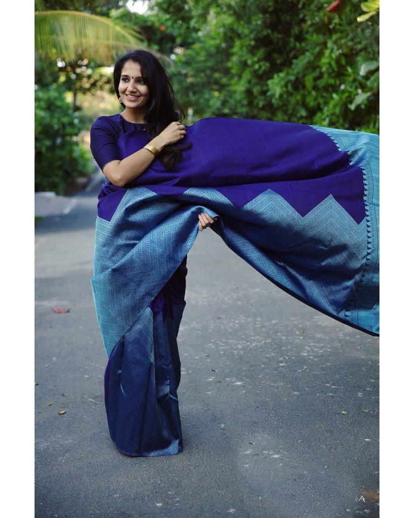 Demesne Blue Soft Silk Saree With Dalliance Blouse Piece