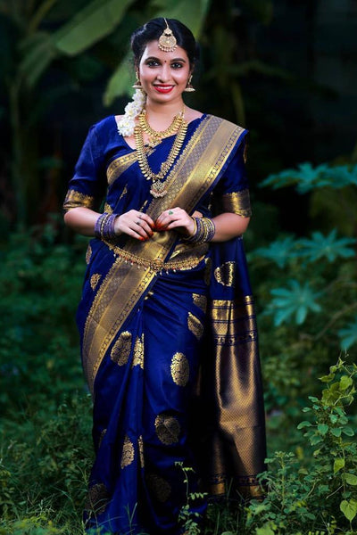 Luxuriant Blue Soft Banarasi Silk Saree With Splendorous Blouse Piece