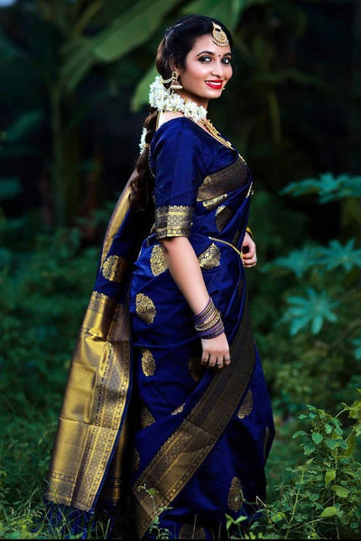 Luxuriant Blue Soft Banarasi Silk Saree With Splendorous Blouse Piece
