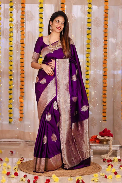 Splendorous Purple Soft Banarasi Silk Saree With Luxuriant Blouse Piece