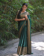 Phenomenal Dark Green Soft Silk Saree With Dazzling Blouse Piece