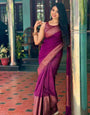 Lassitude Purple Soft Silk Saree With Gratifying Blouse Piece