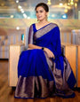 Ideal Royal Blue Soft Silk Saree With Bucolic Blouse Piece