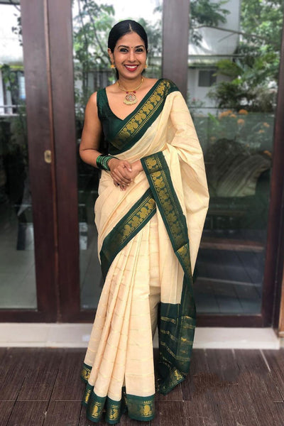 Admirable Off White Soft Silk Saree With Angelic Blouse Piece