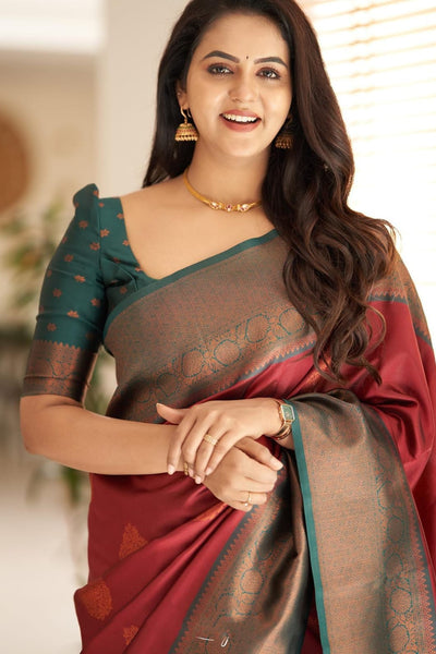 Epiphany Maroon Soft Silk Saree With Forbearance Blouse Piece