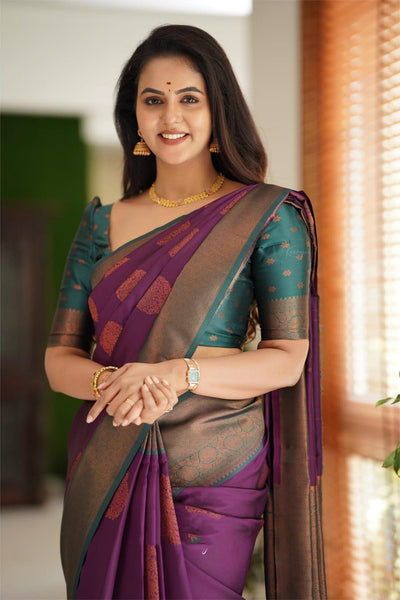 Felicitous Purple Soft Silk Saree With Imaginative Blouse Piece