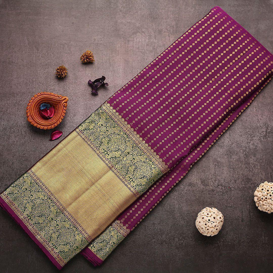 Outstanding Purple Soft Banarasi Silk Saree With Dazzling Blouse Piece