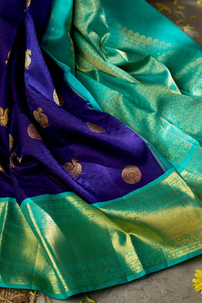 Opulent Blue Soft Banarasi Silk Saree With Ethnic Blouse Piece