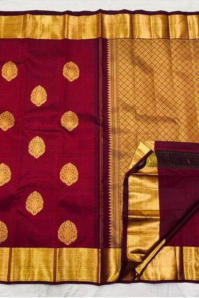 Lassitude Maroon Soft Banarasi Silk Saree With Lissome Blouse Piece